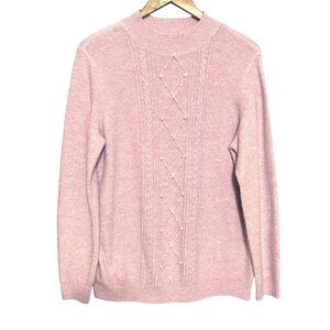 Elle Pink Pearl Embellished Mock Neck Sweater L